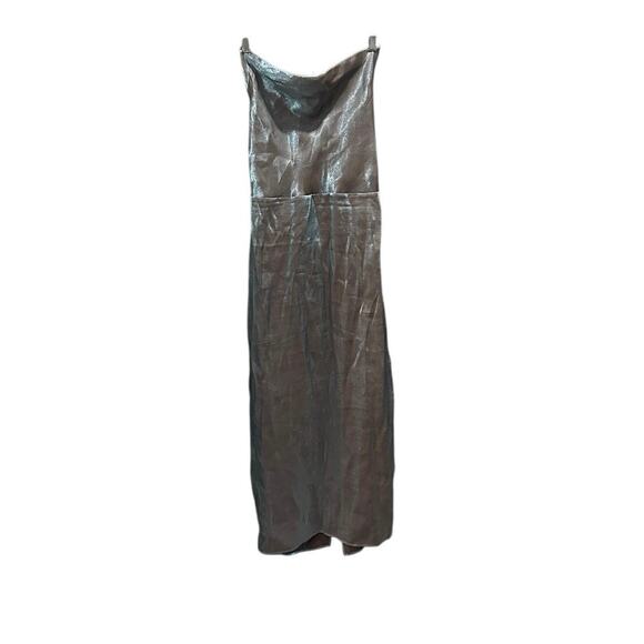 Zara Merallic Silver Strappy Back Slip Maxi Semi Formal Dress Wedding Guest - Picture 8 of 12